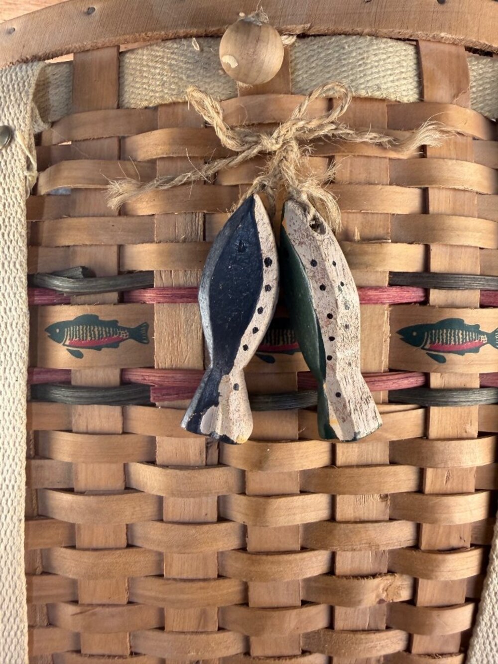 Vintage Woven Fishing Creel Basket Backpack Rustic Cabin Decor Cottagecore - Picture 12 of 16